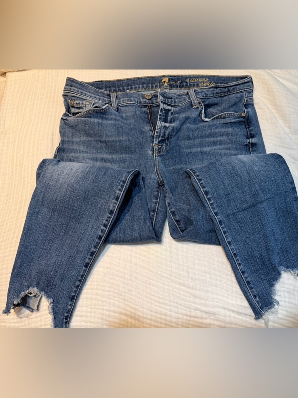 7 For All Mankind Medium Blue Ankle Crop Jeans